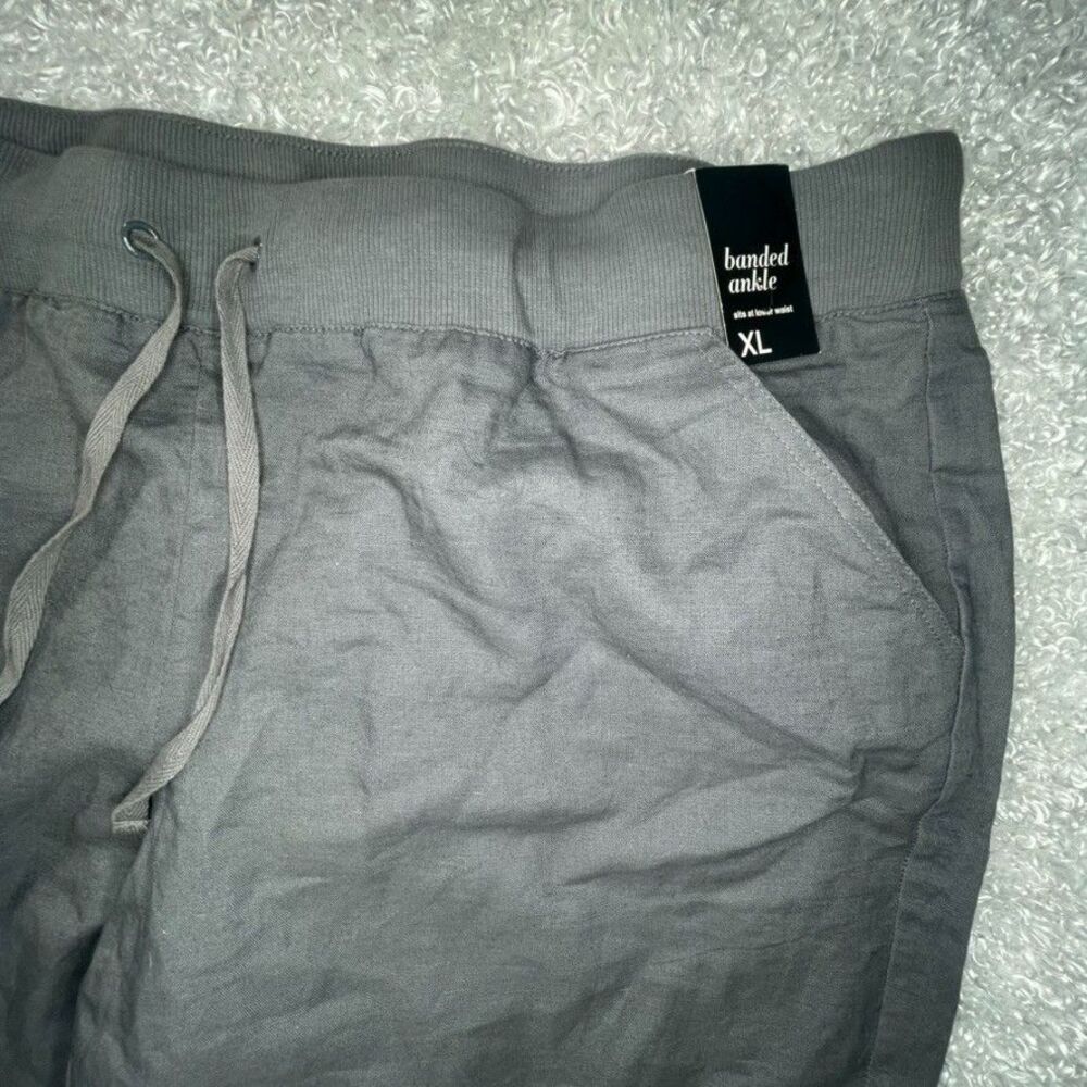 NWT NY & Co Womens Gray Linen Blend Jogger Pant Sz XL Beachy Casual Leisure - Picture 2 of 11